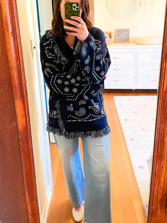 Damen Fransen Poncho mit Bandana-Muster R&B