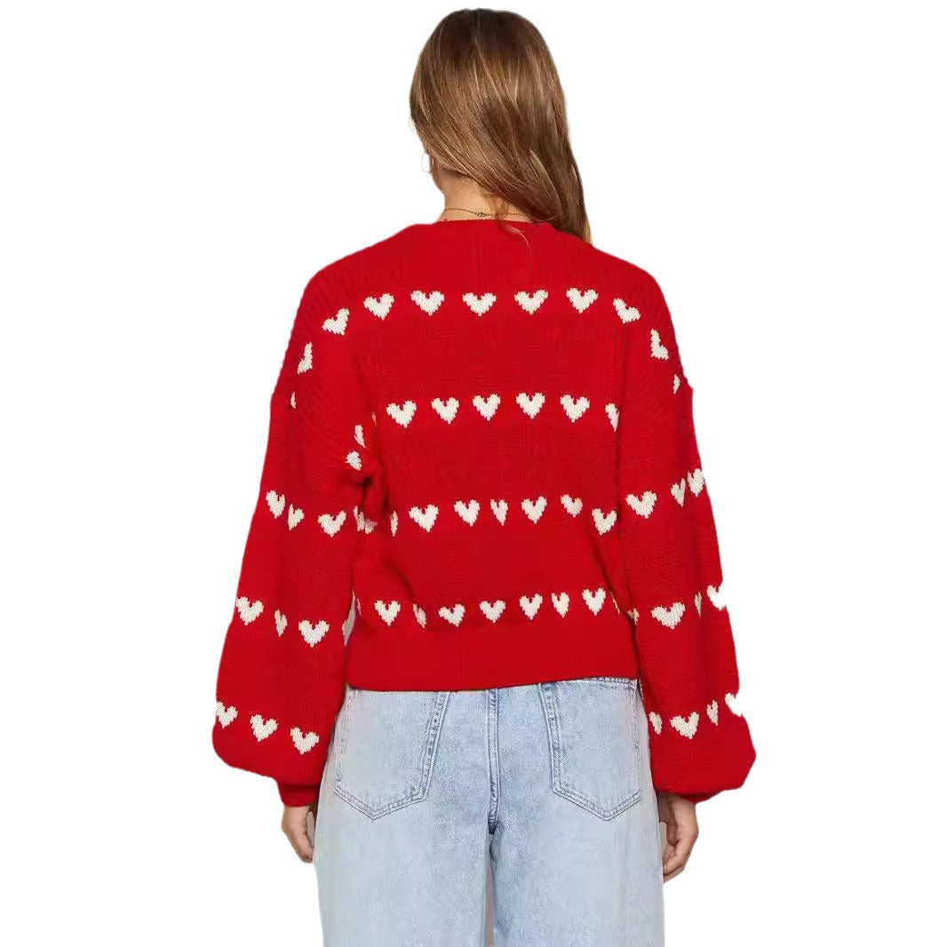 Damen Strickpullover mit Herzmuster und lässigem Schnitt R&B