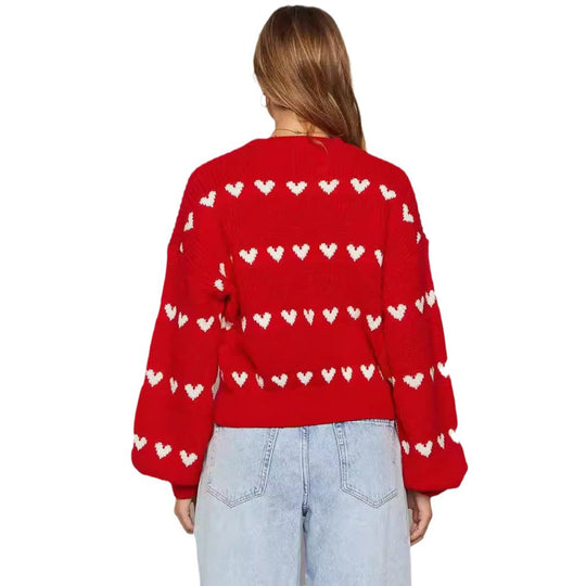 Damen Strickpullover mit Herzmuster und lässigem Schnitt R&B