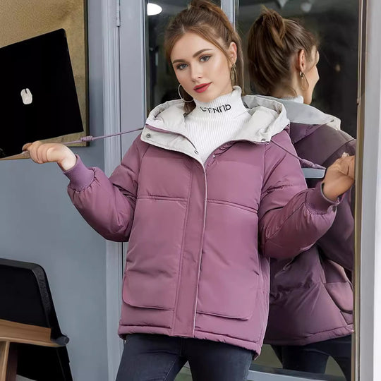 Damen modische Steppjacke mit abnehmbarer Kapuze und komfortabler Passform R&B