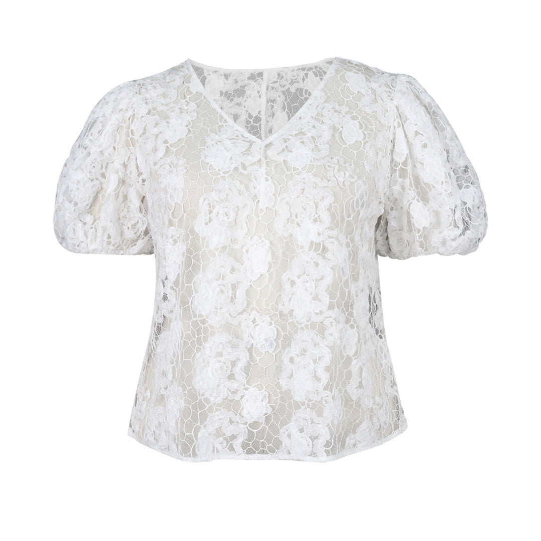 Damen Bluse mit romantischen Spitzenärmeln und floralem Muster R&B