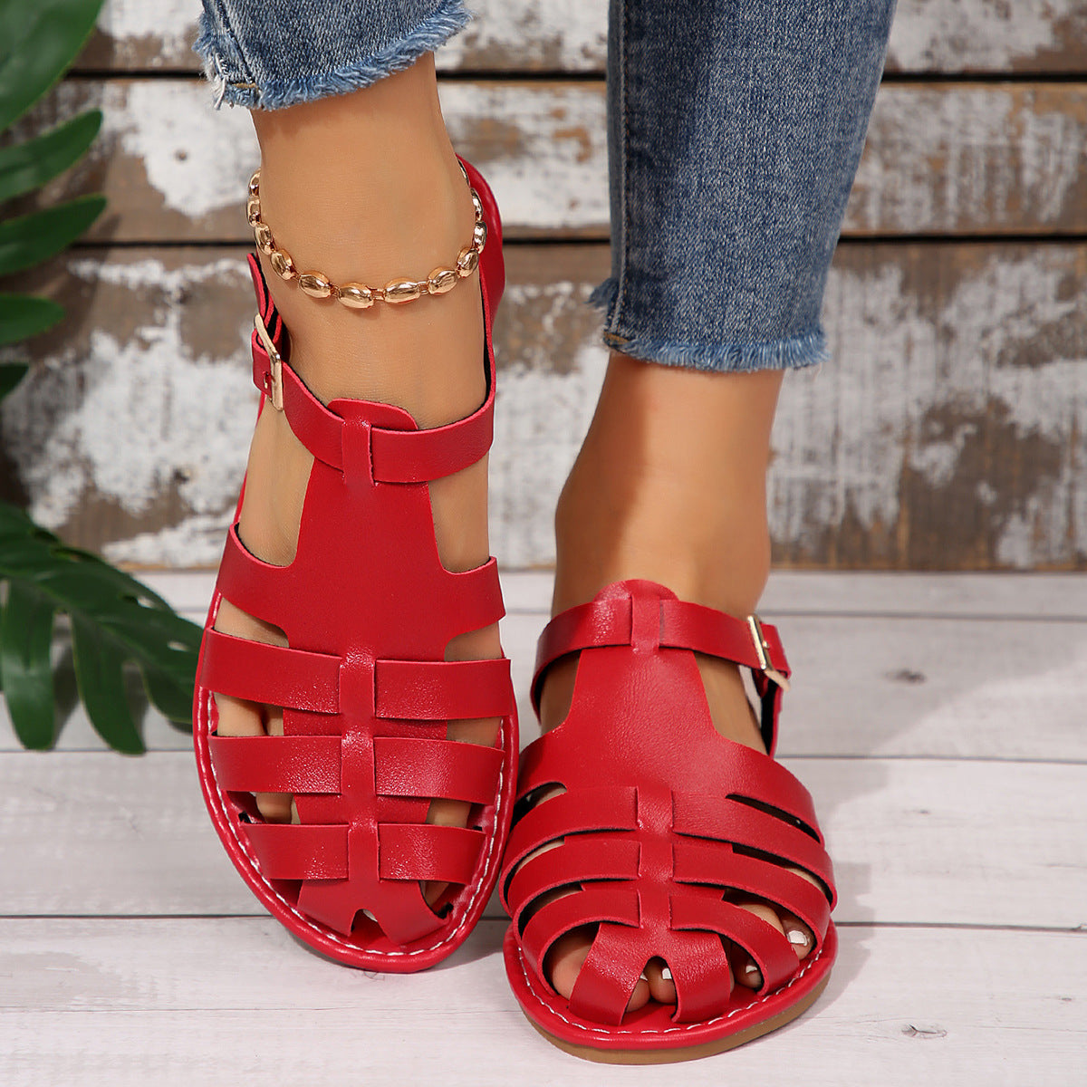 Damen komfortable Riemchen-Sandalen mit verstellbarem Fußbett und eleganter Schnallenverzierung R&B