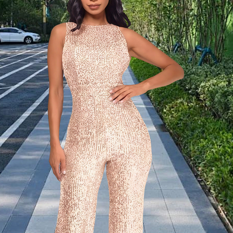 Damen Glamouröses Jumpsuit mit Paillettenbesatz und figurbetonter Silhouette R&B