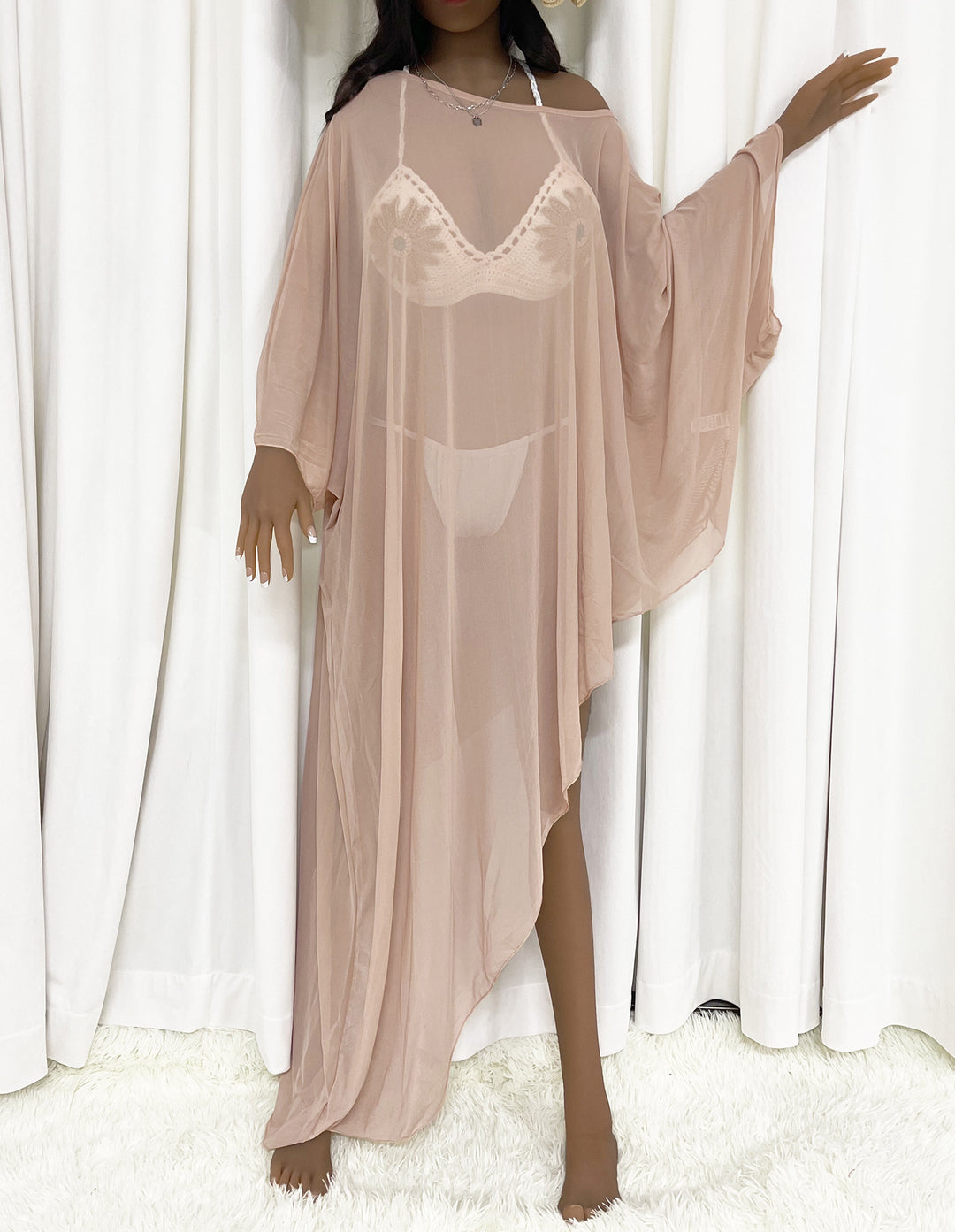 Damen transparenter Strandüberwurf mit fließendem Design R&B