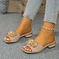 Damen elegante Slide-Sandalen mit funkelnden Blumenapplikationen R&B