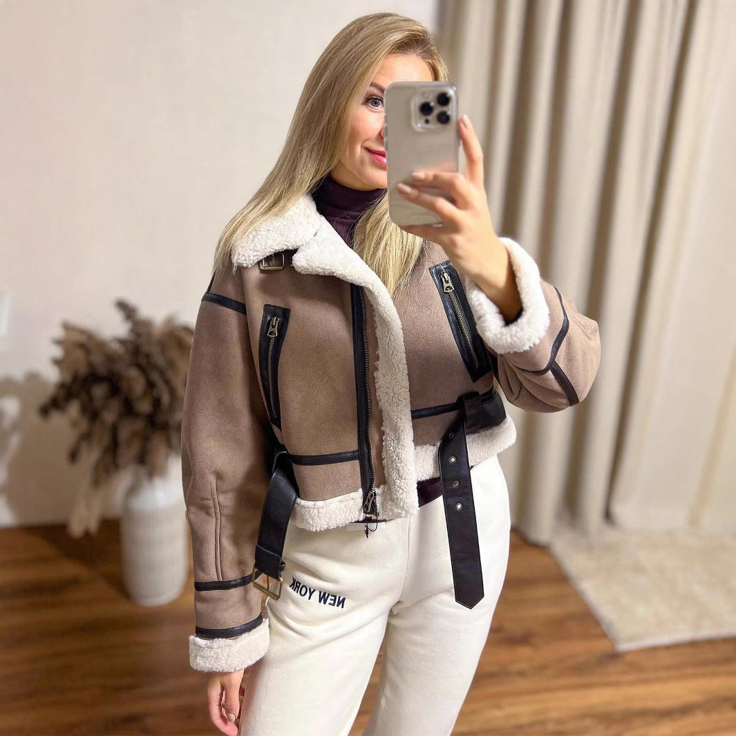 Damen modische Bikerjacke mit Fleece-Detail