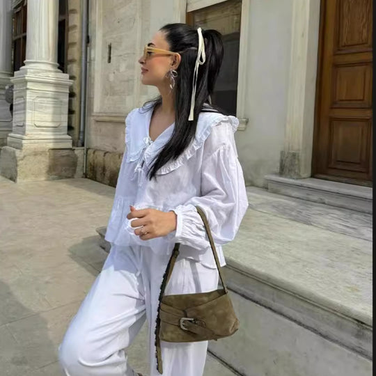 Damen Bluse mit Rüschendetails und tailliertem Schnitt R&B