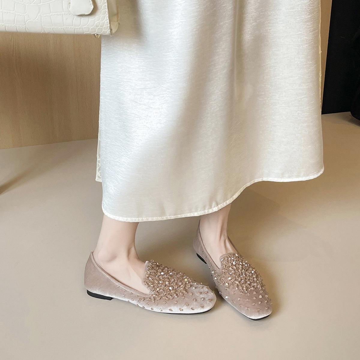 Damen Ballerinas mit funkelnden Strassapplikationen