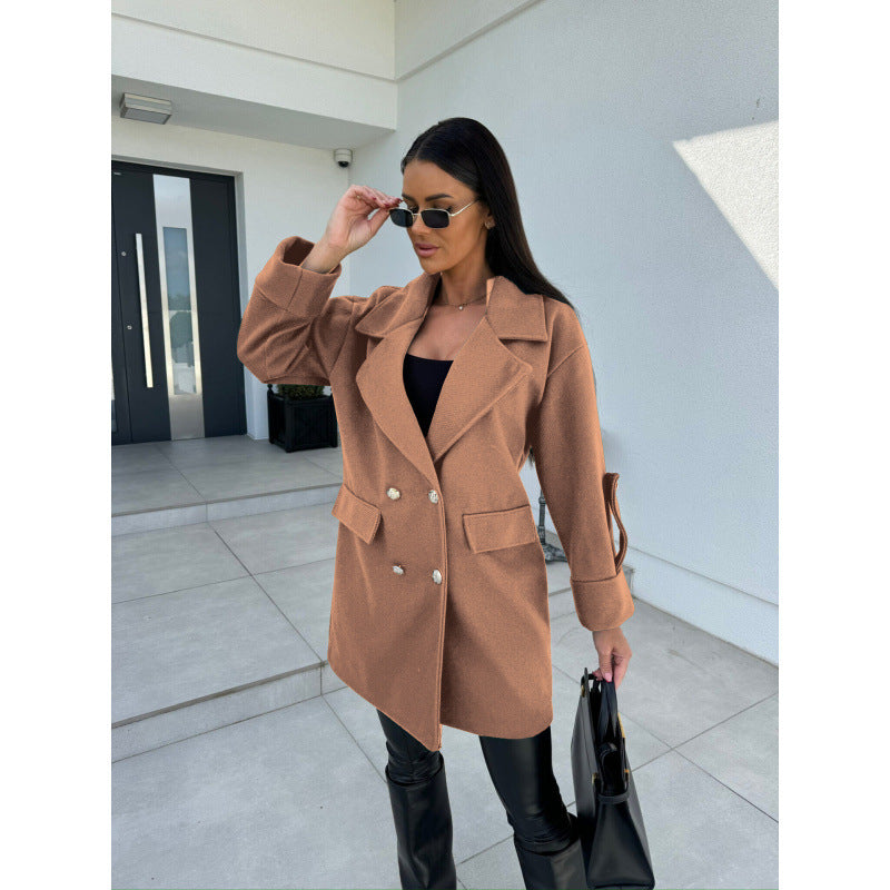 Damen modischer Oversized-Baumwollblazer mit doppelter Knopfleiste und praktischen Taschen R&B