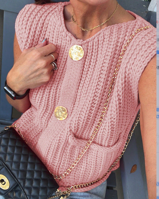 Damen Strickweste mit Knopfdetails und praktischen Taschen R&B