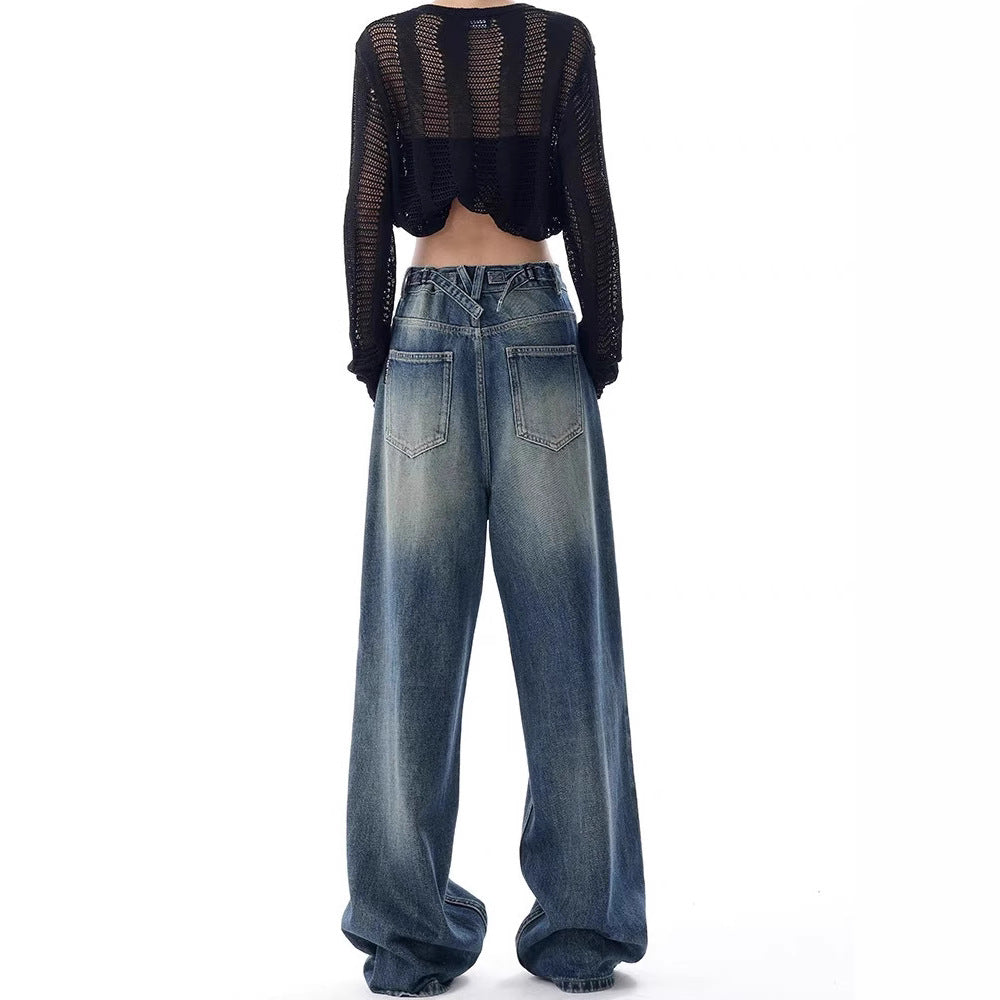 Damen Oversized Denim-Jeans mit hoch geschnittenem Bund R&B