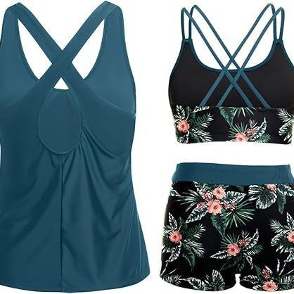 Damen Sportliches Tankini-Set mit floralem Oberteil und Shorts R&B