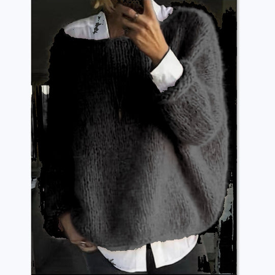 Damen Kuscheliger Oversized Pullover mit U-Boot-Ausschnitt R&B