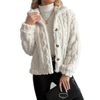Damen Kuschelige Strickjacke mit Knöpfen und Kapuze R&B