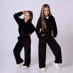 Damen Fleece-Loungewear-Anzug mit Kapuze und elastischem Bund R&B
