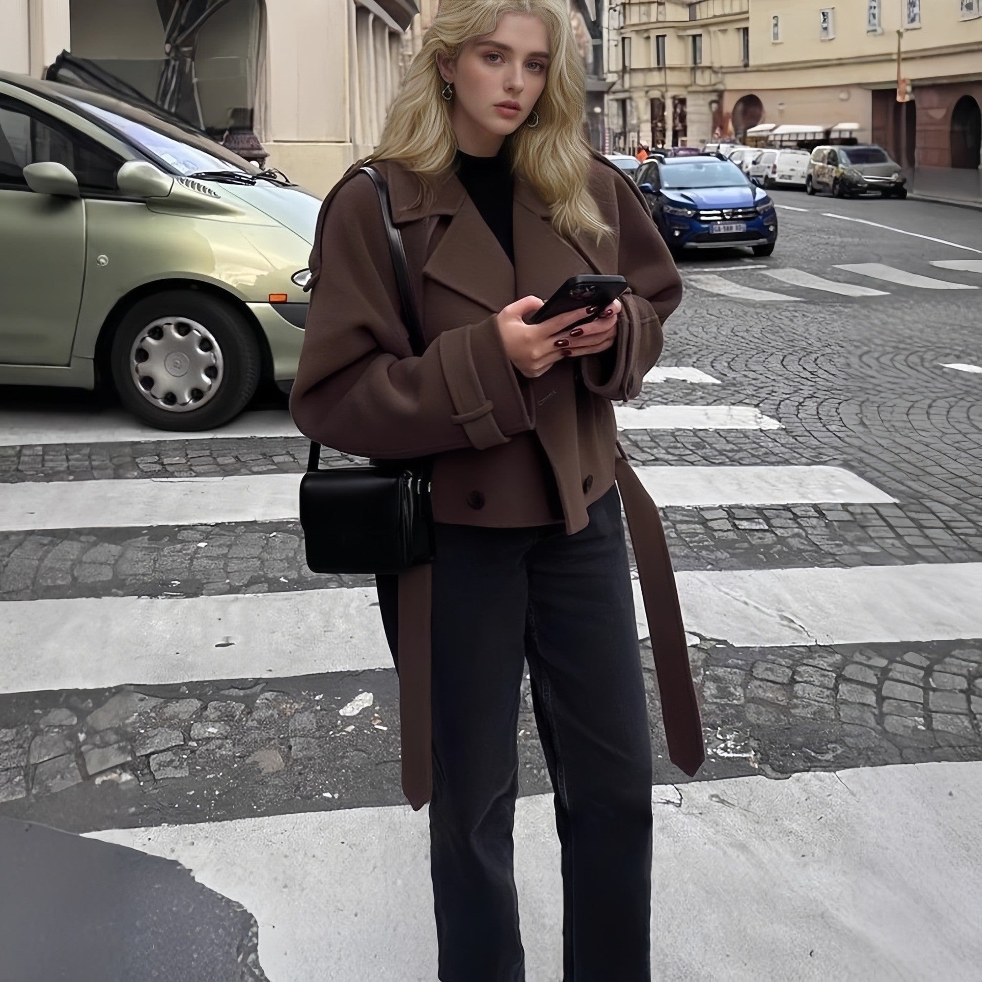 Damen modische cropped Jacke im Trench-Stil R&B