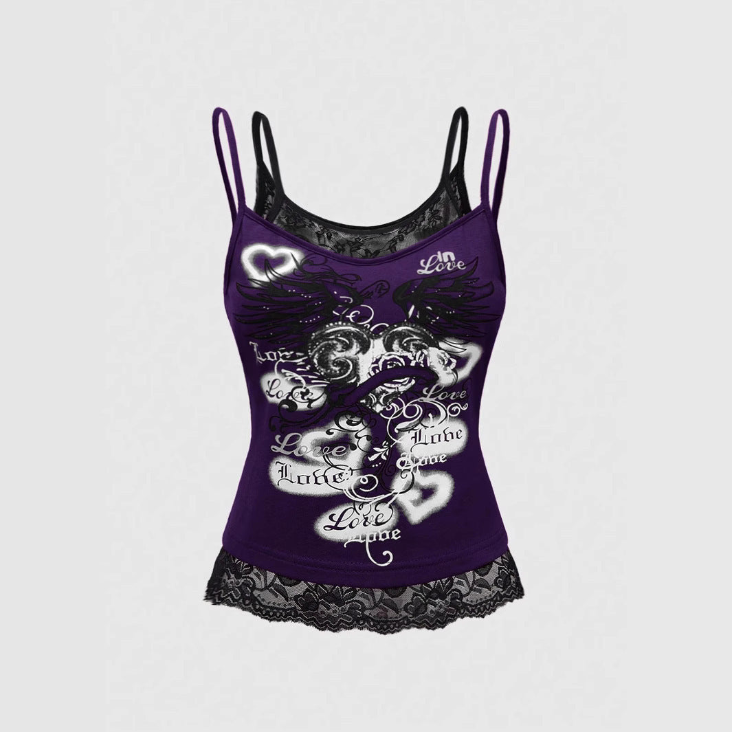 Damen Spitze Cami Top mit Grafischem Print R&B