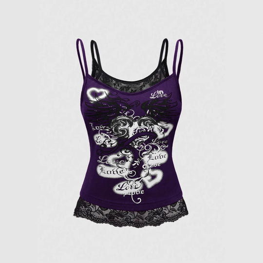 Damen Spitze Cami Top mit Grafischem Print R&B