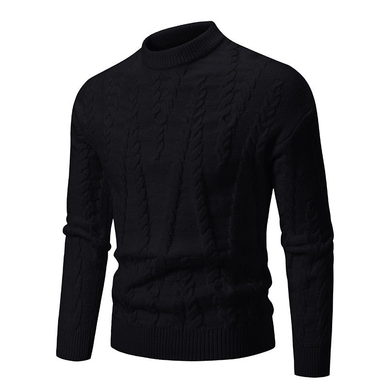 Herren Strickpullover mit Zopfmuster und hohem Kragen R&B