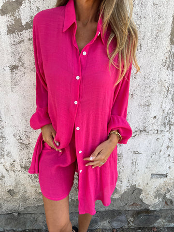 Damen lange Bluse mit durchgehender Knopfleiste und lässigem Schnitt R&B