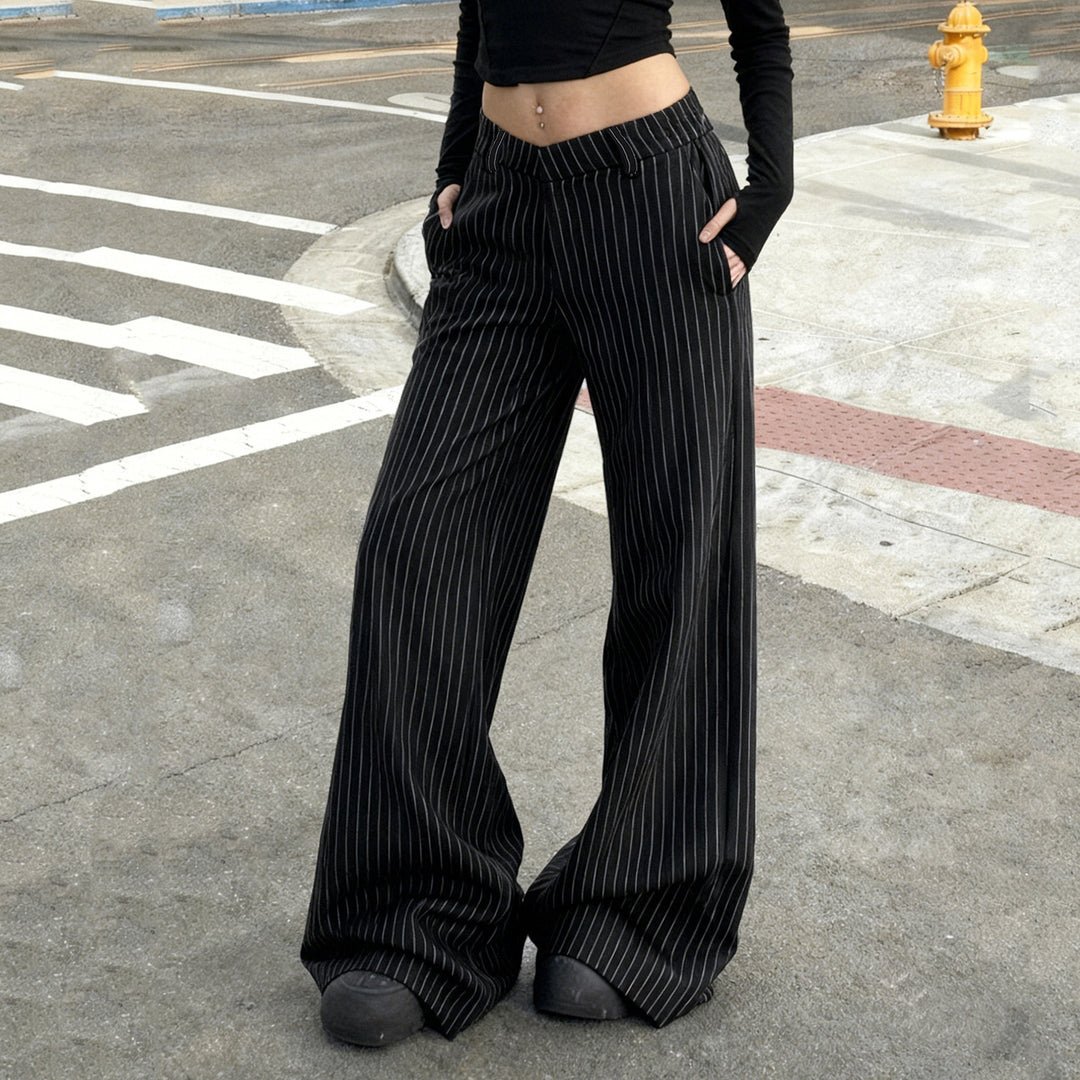 Damen weite Hochtaillierte Stoffhose mit Streifenmuster R&B