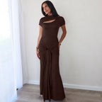 Damen Elegantes Langarm-Maxikleid mit raffiniertem Knotendesign R&B