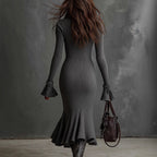 Damen Strickkleid mit elegantem Stehkragen und Reißverschluss R&B