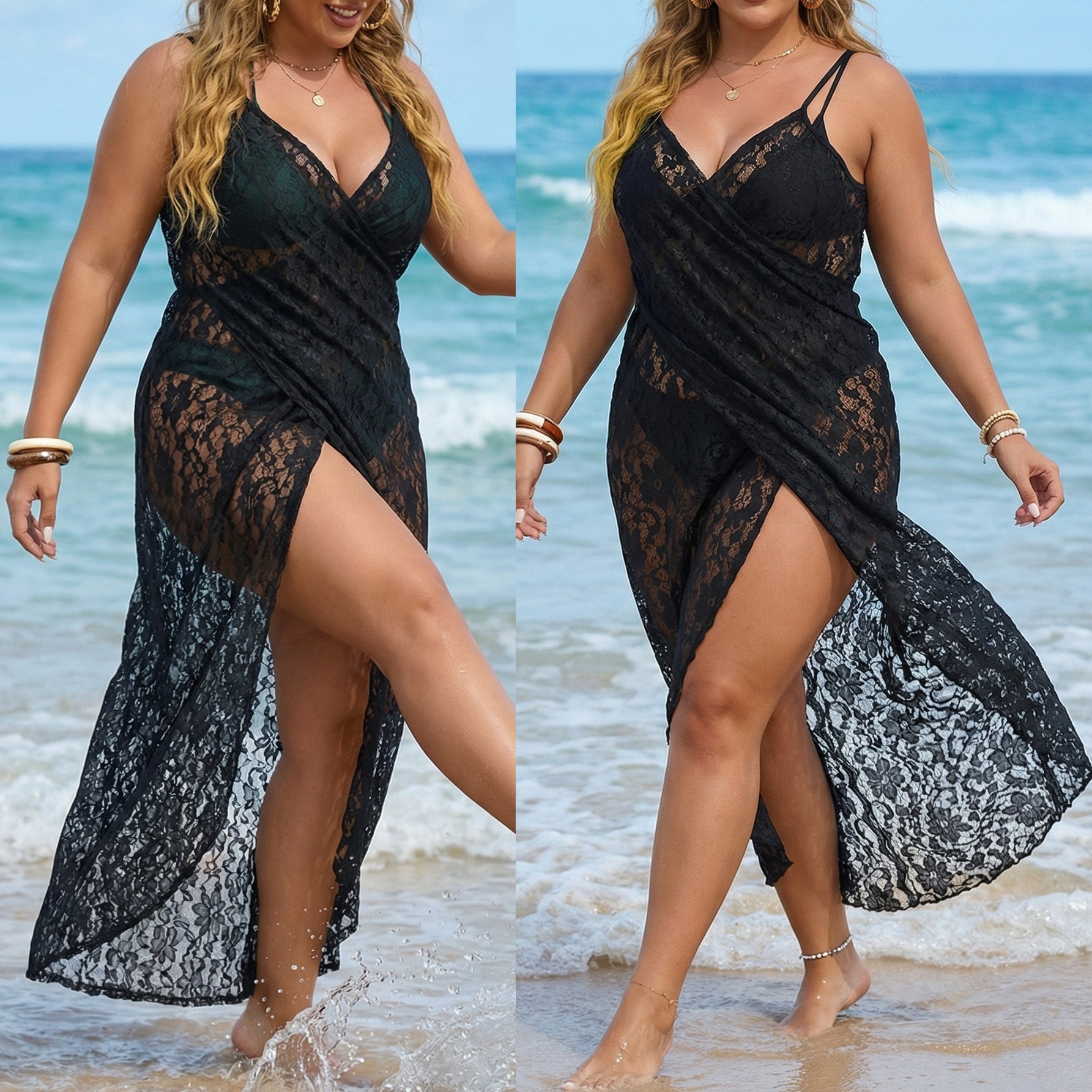 Damen Transparentes Spitzenstrandkleid R&B