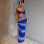 Damen Set mit crop Top und langem Rüschenrock R&B