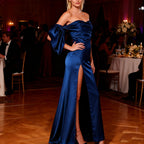 Damen Asymmetrisches Abendkleid mit elegantem Schlitz und dekorativem Überwurf R&B
