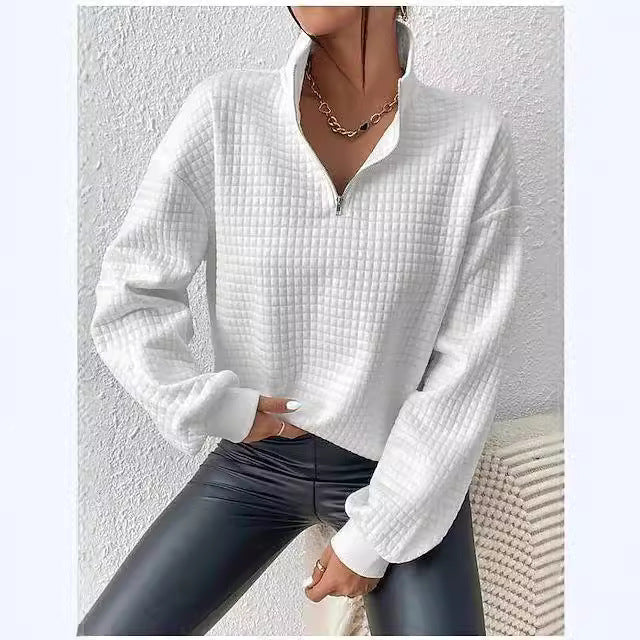 Damen Pullover mit strukturiertem Design und kurzem Reißverschluss