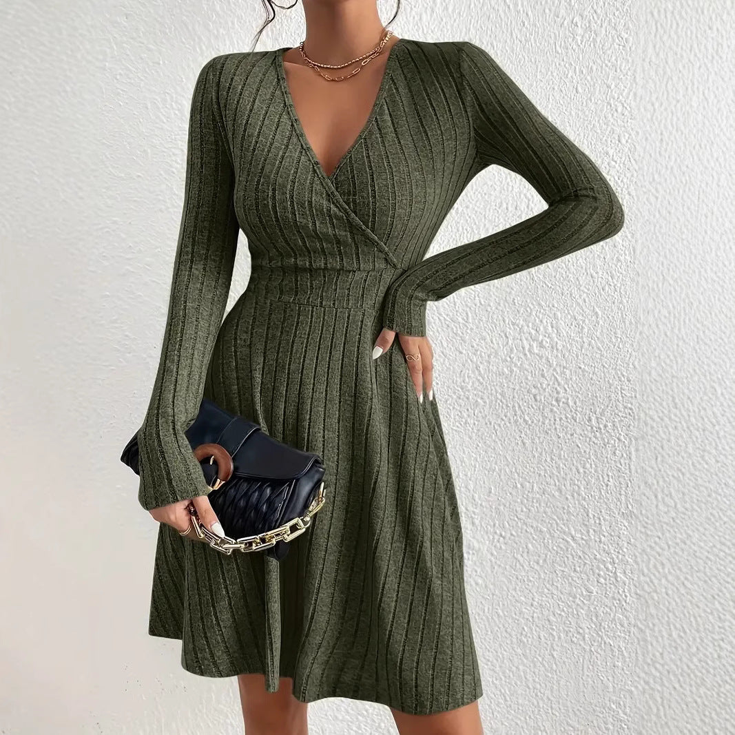 Damen Wickelkleid mit langen Ärmeln und gerippter Textur R&B