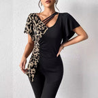 Damen Designermode Oberteil mit asymmetrischem Schnitt und Leopardenmuster R&B