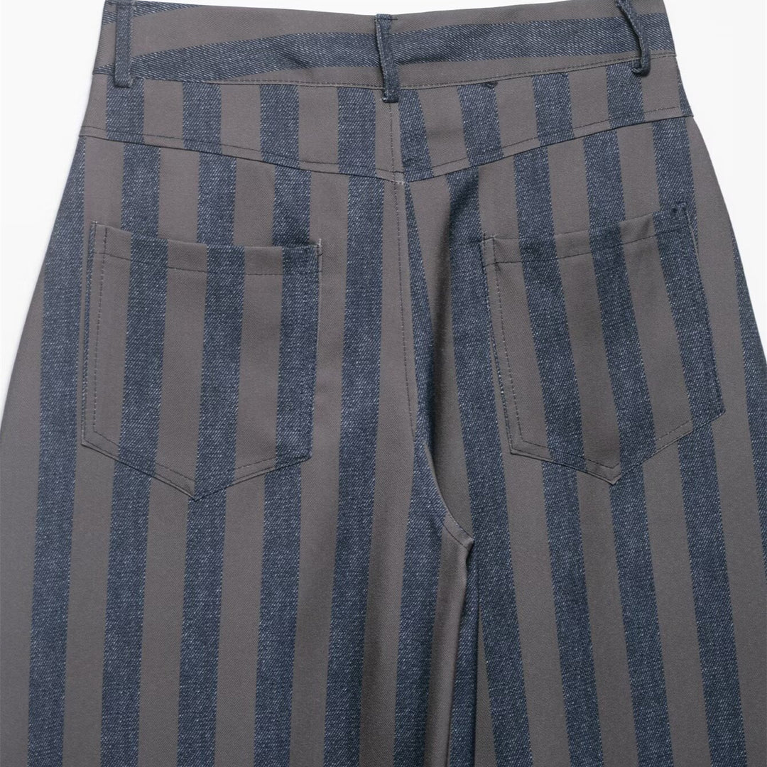 Damen weite High-Waist-Hose mit stilvollem Streifenmuster R&B