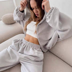 Damen nan oversized Kapuzenjacke mit durchgehendem Reißverschluss und Highwaist Gummibund-Jogginghose Set R&B