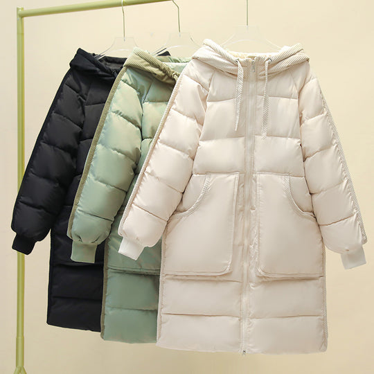 Damen Langer isolierter Pufferparka mit abnehmbarer Kapuze und großen Taschen R&B