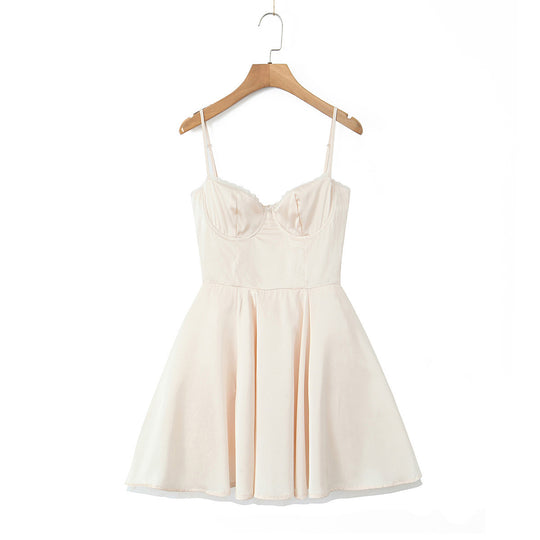 Damen A-Linien Kleid mit Spitzenausschnitt und verstellbaren Trägern R&B