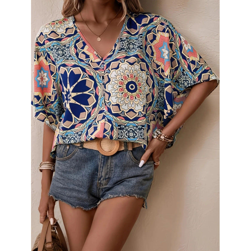 Damen Oversized Bluse mit kontrastvollem Blumenmuster R&B