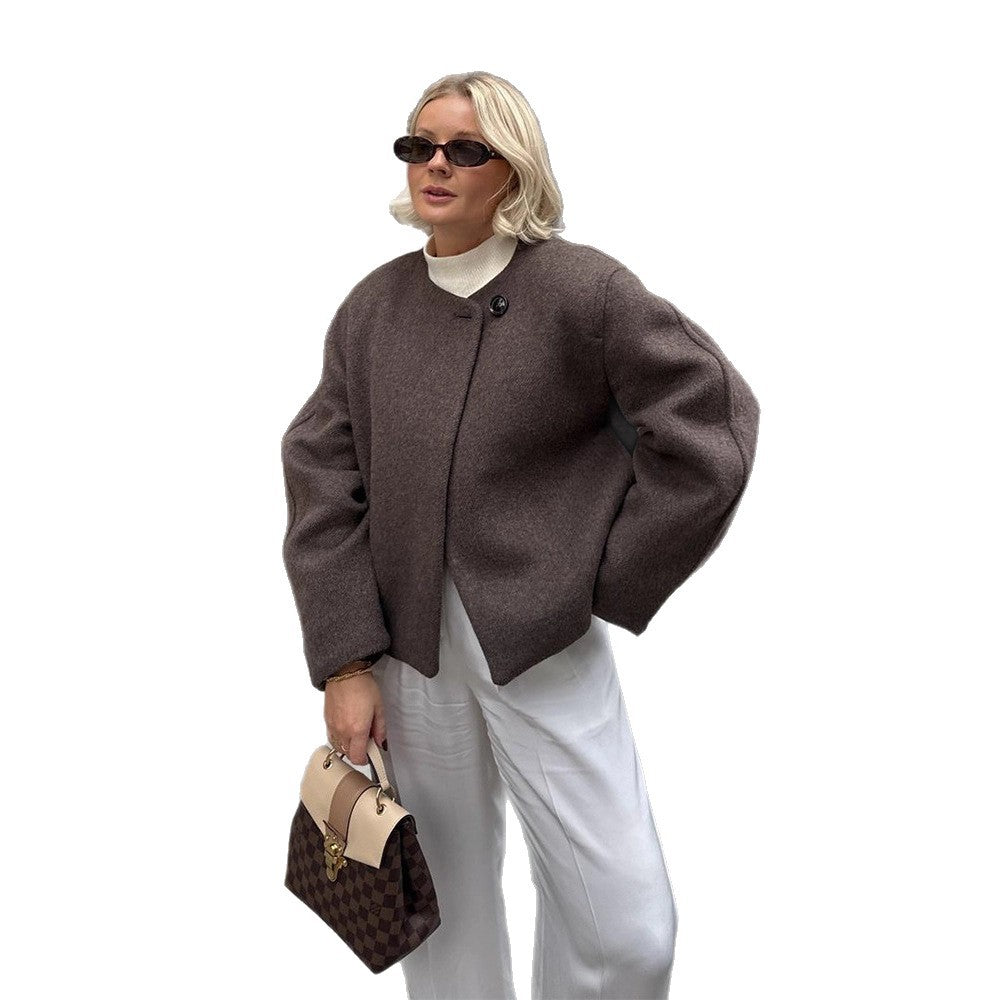 Damen Oversized Wolljacke mit edlen Knopfdetails R&B