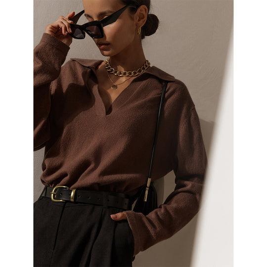Damen Eleganter V-Ausschnitt Pullover R&B