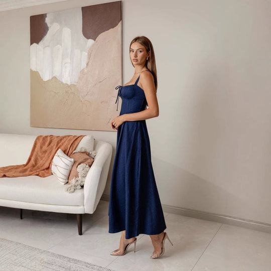 Damen Maxikleid mit verstellbaren Trägern und raffinierten Details R&B