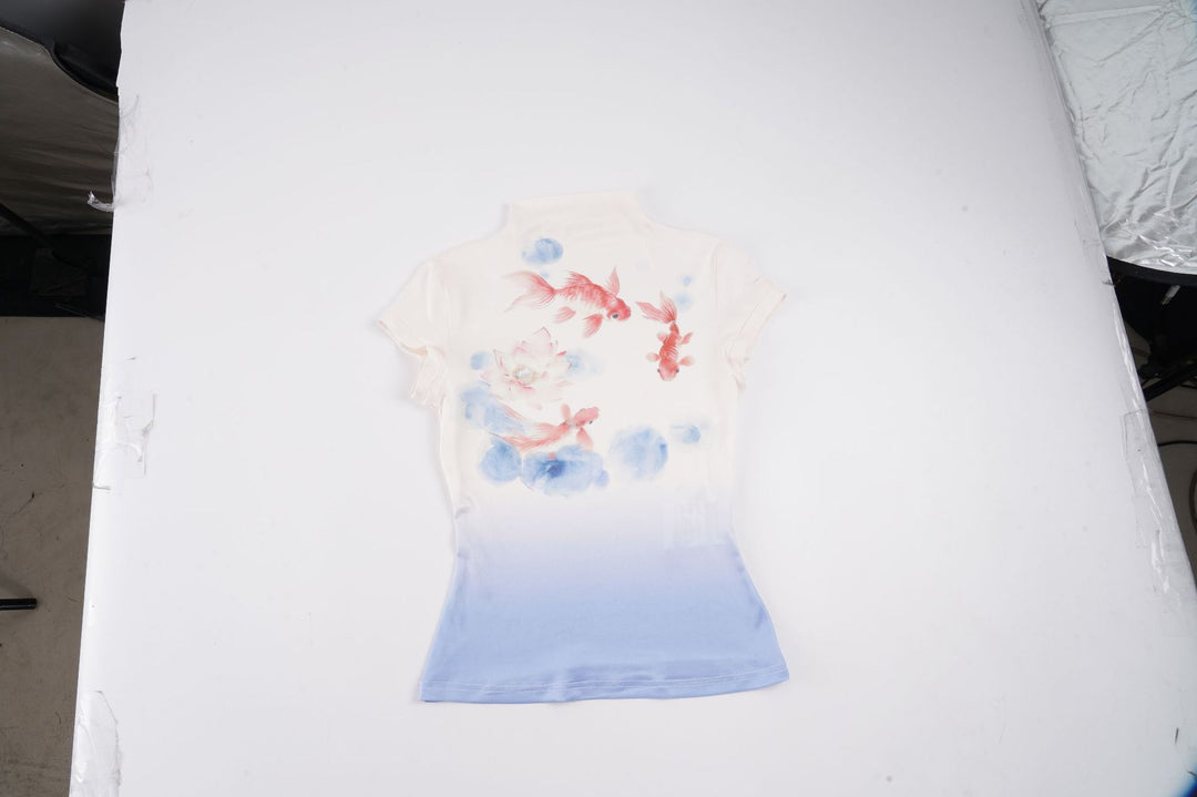 Damen Kurzarmshirt mit floralem Motiv und hochgeschlossenem Kragen R&B
