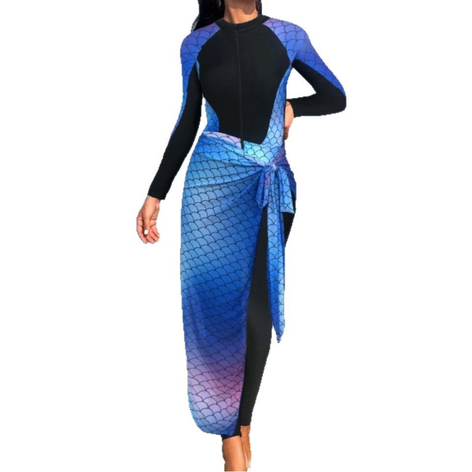 Damen Einteiler-Badeanzug mit modischem Wickelrock und hohem UV-Schutz R&B