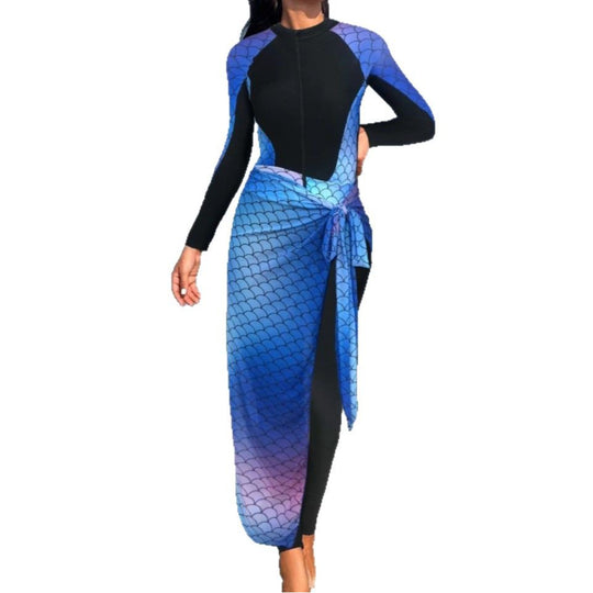 Damen Einteiler-Badeanzug mit modischem Wickelrock und hohem UV-Schutz R&B