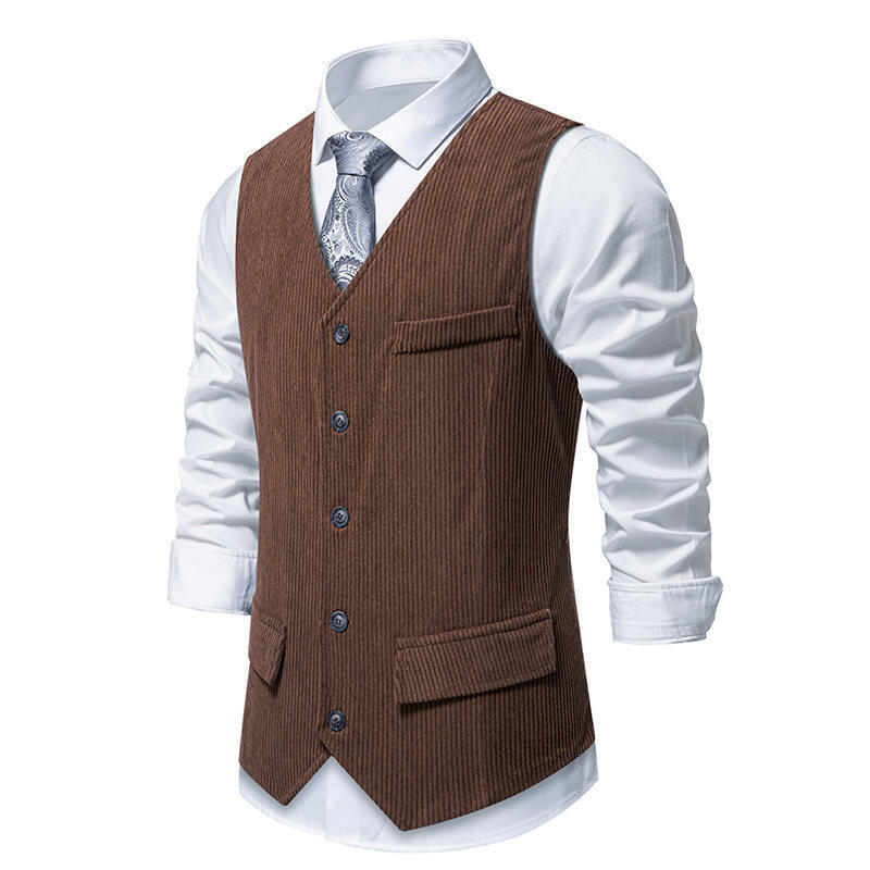 Herren elegante Anzugweste im klassischen Herringbone-Design mit praktischen Taschen R&B