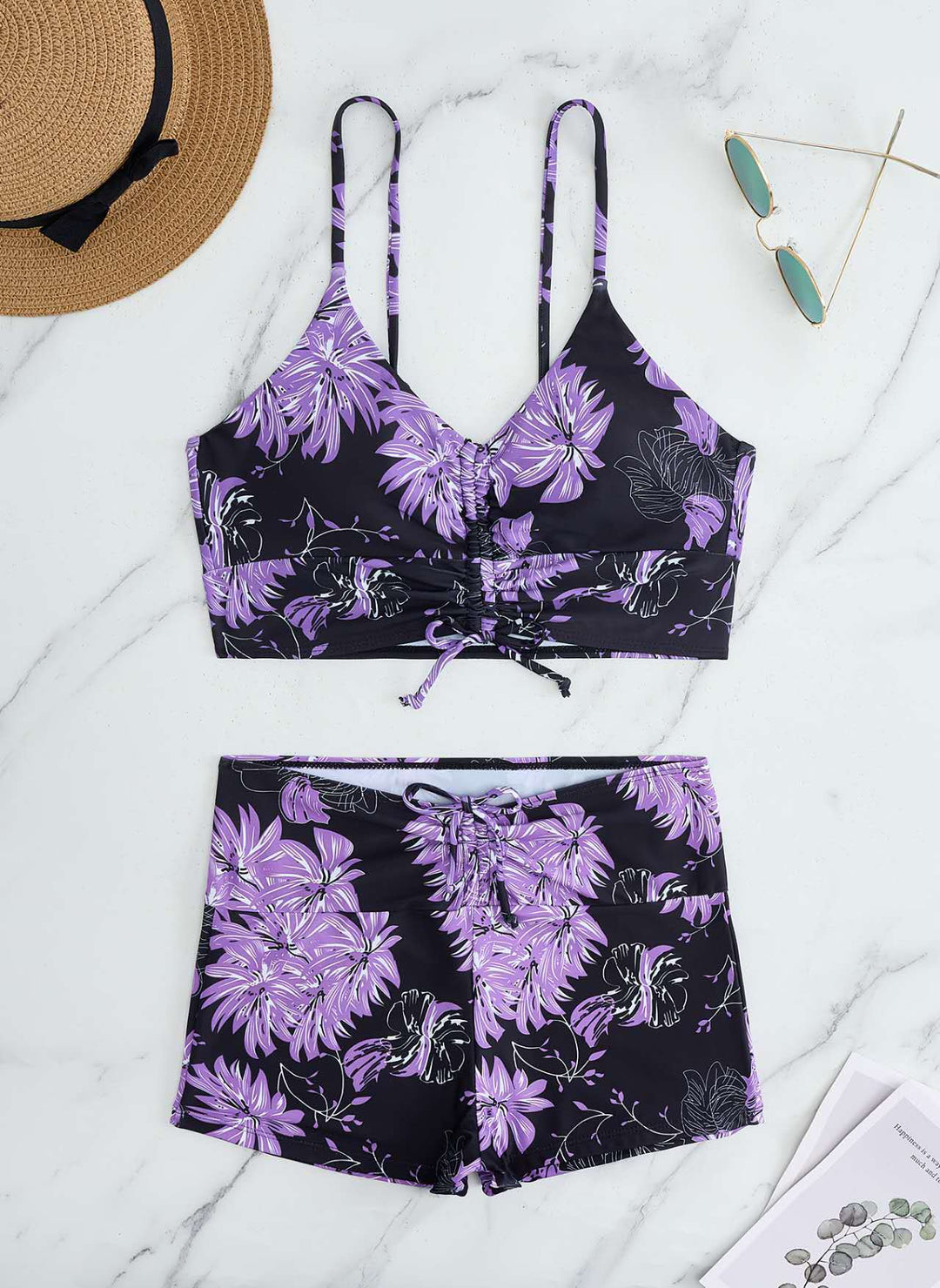Damen Bikini mit floralem Rüschendesign und verstellbaren Trägern R&B