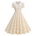 Damen Retro Maxikleid mit Kragen und Punkten R&B