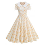 Damen Retro Maxikleid mit Kragen und Punkten R&B
