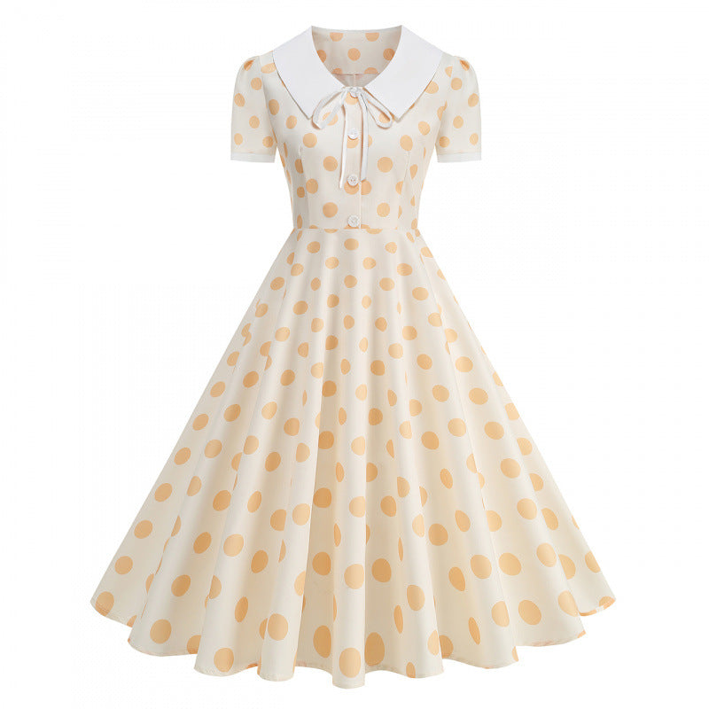 Damen Retro Maxikleid mit Kragen und Punkten R&B