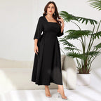 Damen Midi-Kleid mit schickem Quadrat-Ausschnitt und eleganten Rüschendetails R&B